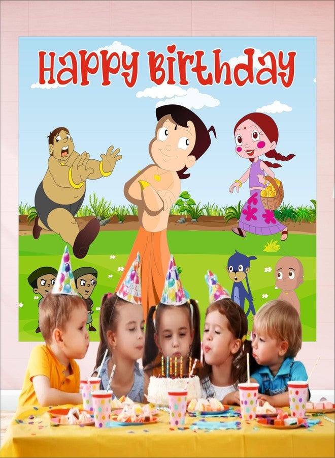 Party Baazaar Chhota Bheem Birthday Backdrop 5x4 Ft | Backdrops for Decoration | Birthday Decoration Backdrop | Banner for Kids Theme Party - Image 4